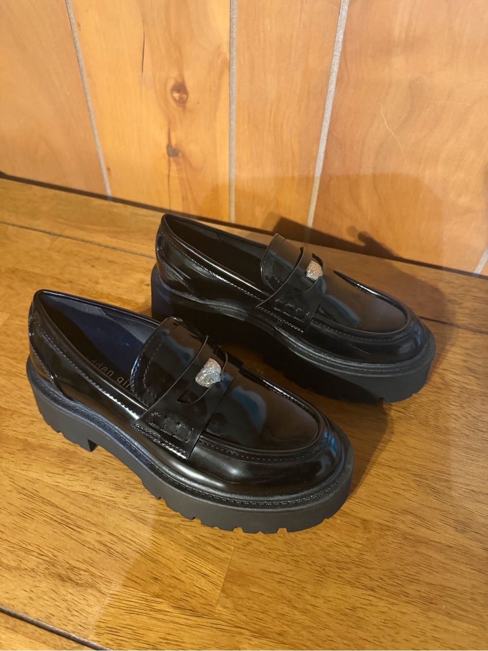 Madden Girl Black Patent Platform Penny Loafers